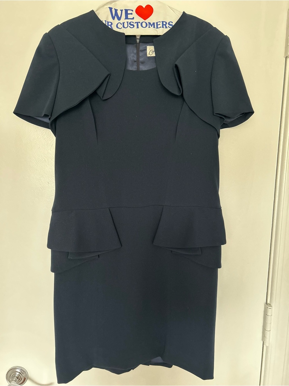 Andreas Elegant navy Peplum Sleeve Dress